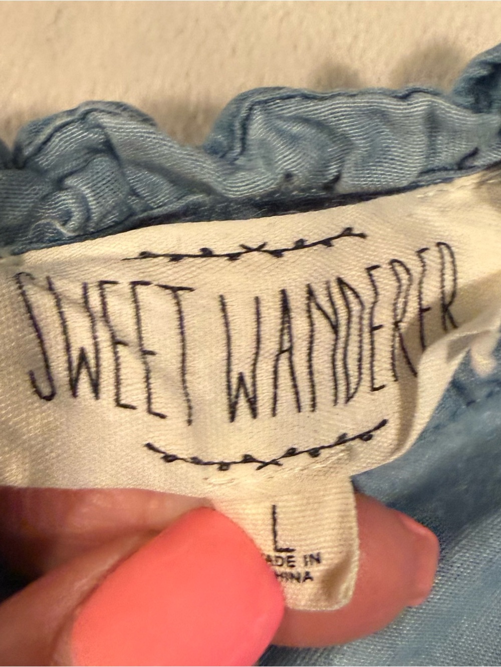 Sweet Wanderer Light Blue Ruffled sleeve Top size Large light‎ weight denim look - Picture 2 of 9